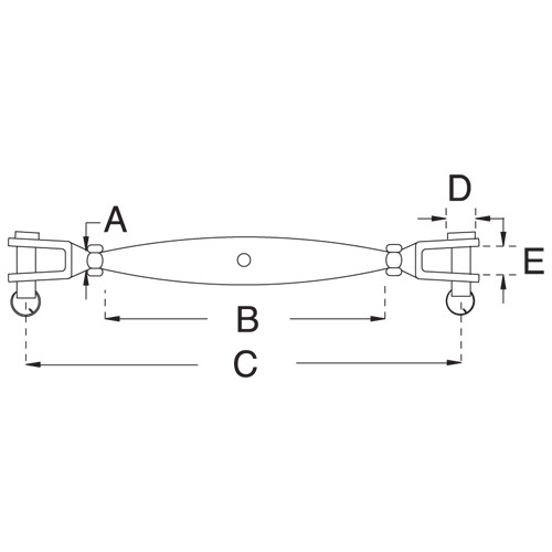 T316 Stainless Steel Jaw/Jaw Closed Body Turnbuckle, 1/2"
