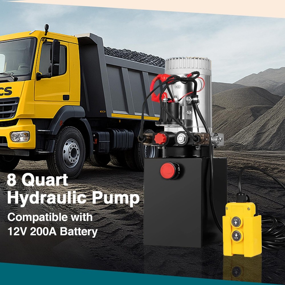8 Quart Double Acting Hydraulic Pump Dump Trailer 12V DC Unit Pack Power Unit