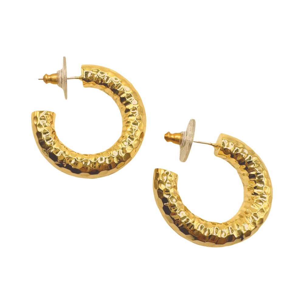 Thick Hammered Gold Hoops