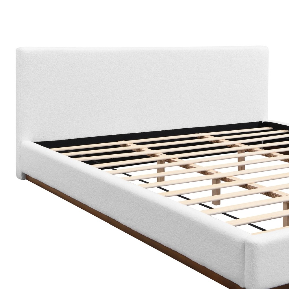 King Size Modern Upholstered Platform Bed Frame w/ Headboard & Solid Wood Base