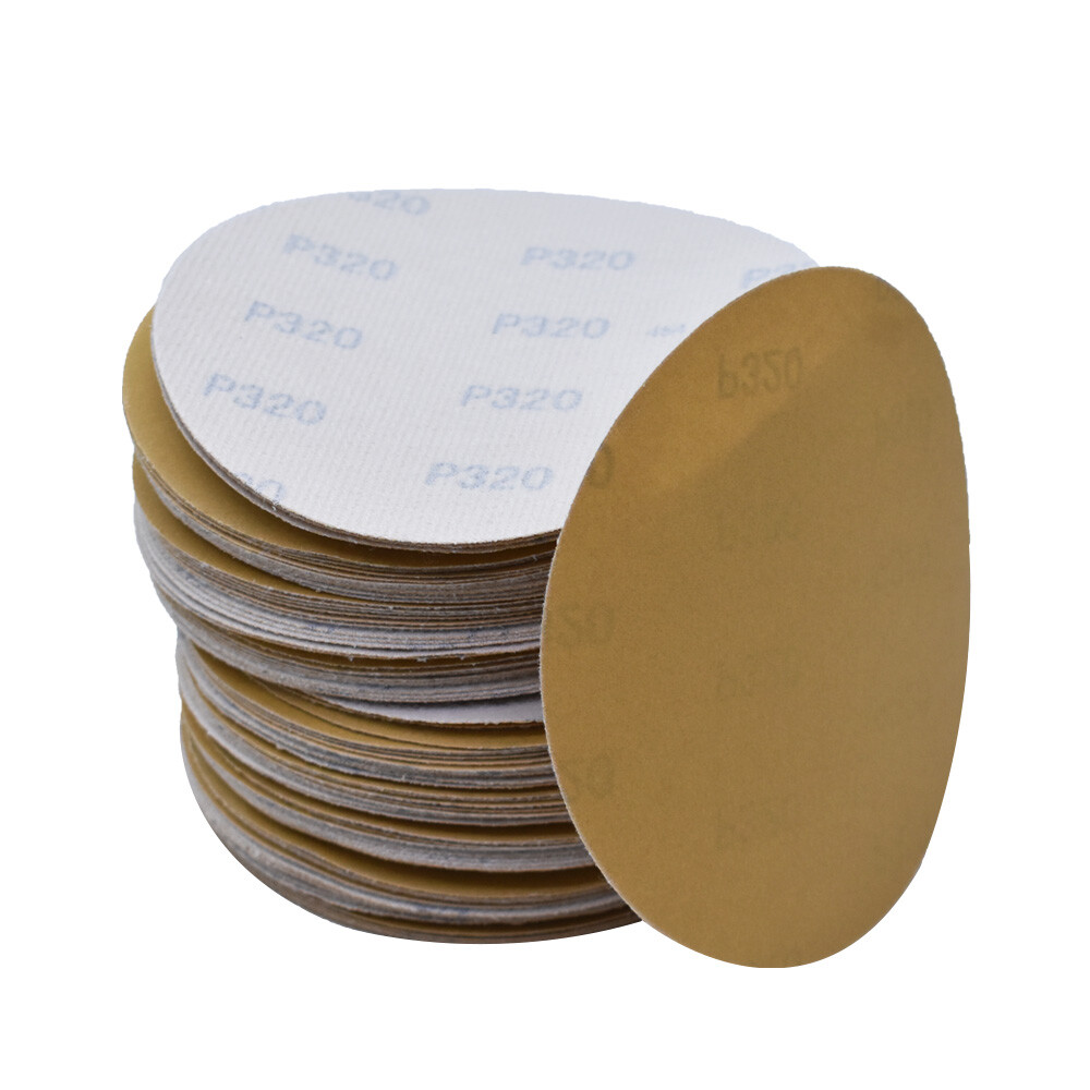 100 Pcs 320 Grit 5" NO-Hole Disc Hook Loop Pads Sanding Discs Flocking