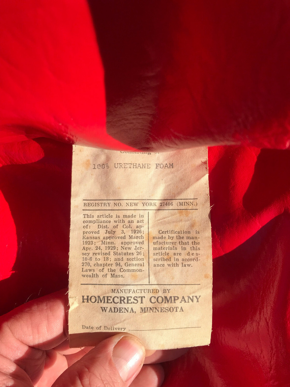 Original Homecrest Siesta Chaise Lounge Red Poly Cushion w/Headrest 1 of 2