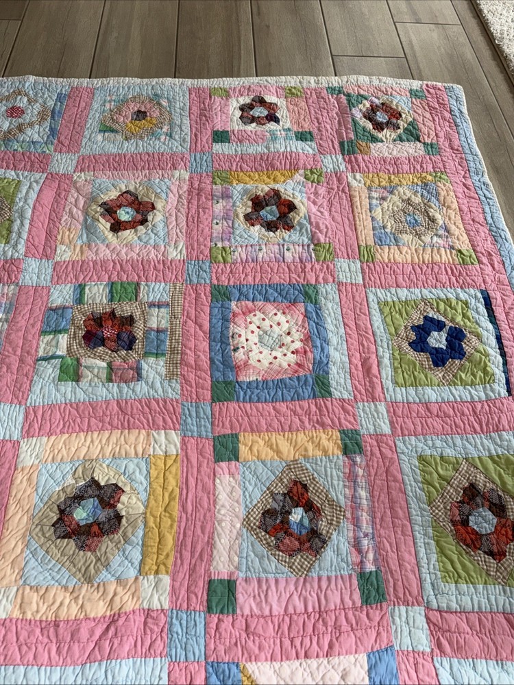 Handmade Patchwork Cotton Quilt Pastel Tones 72X60