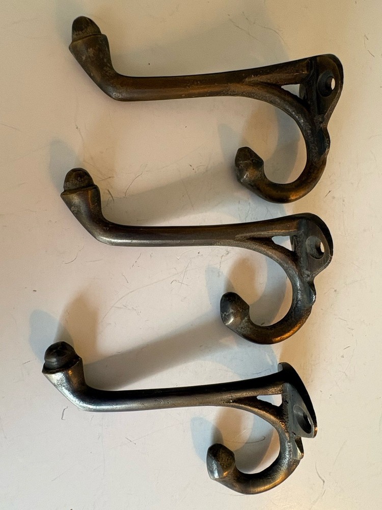 3 Vintage Brass? Acorn End Double Coat Hooks Hardware 3”
