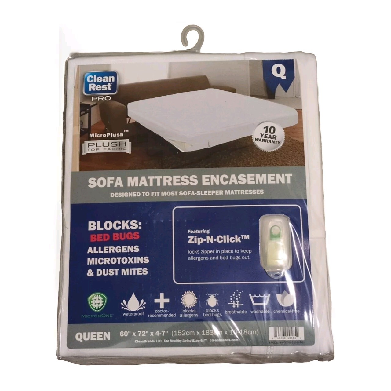 Cleanrest Pro Sofa Bed Mattress Encasement, Queen 60"x72"x4 To 7" Zip N Click