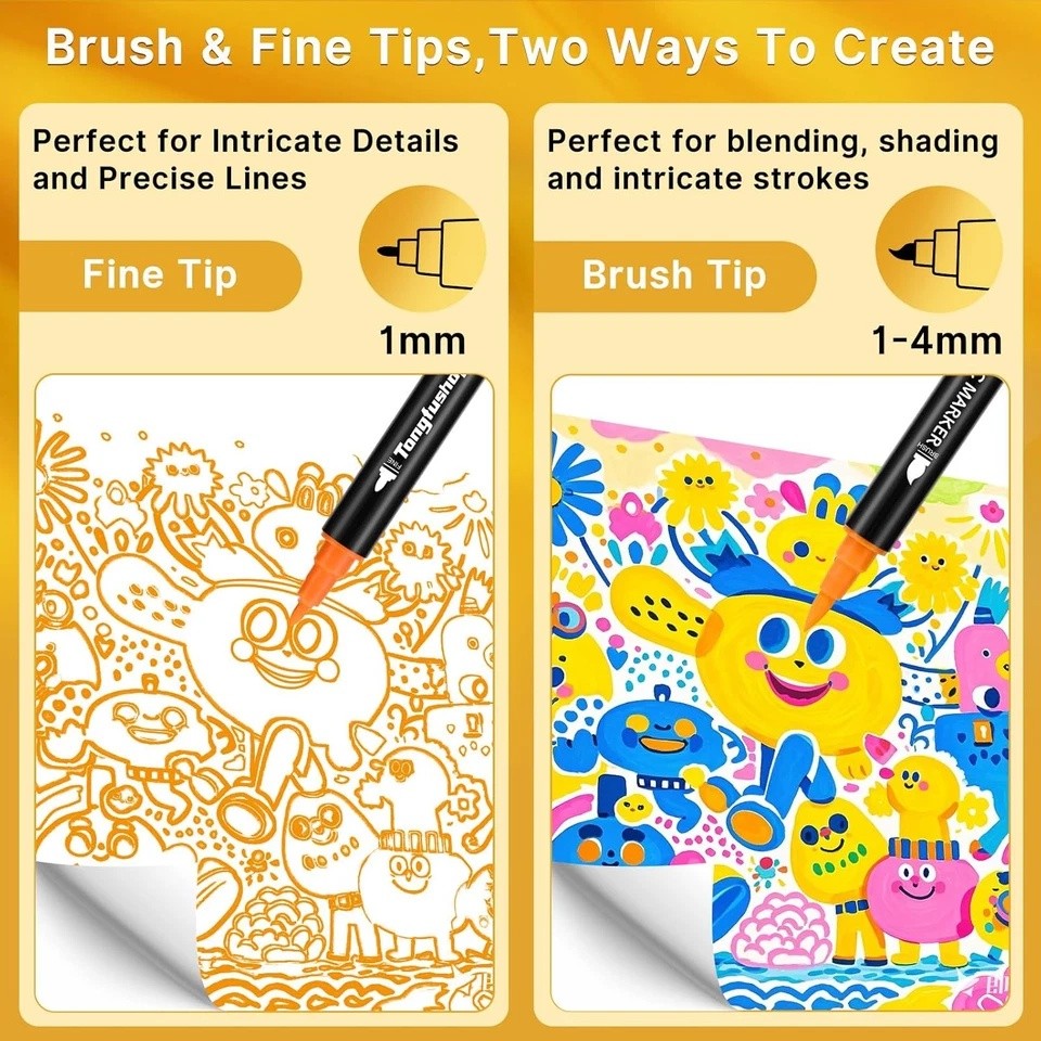 72 Colors Acrylic Paint Markers, Dual Tip Acrylic Paint Pens with Brush Tip & Fi