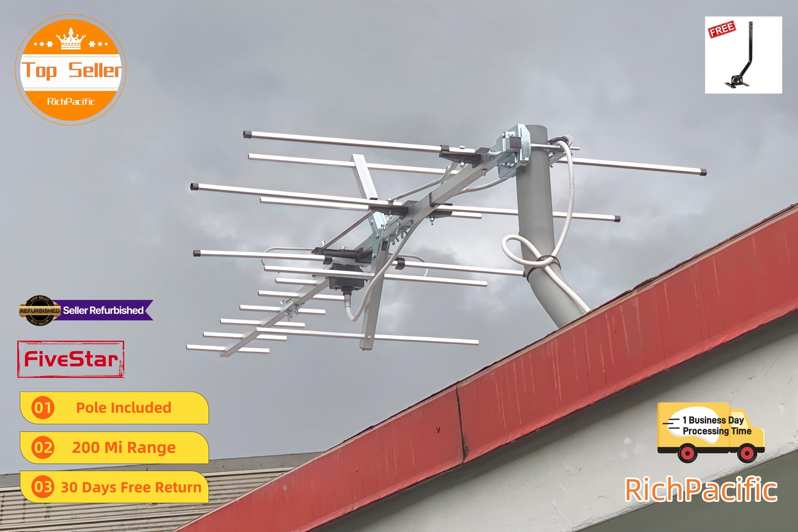 4K Yagi Outdoor TV Antenna 250 Mile for UHF VHF FM Digital Reception