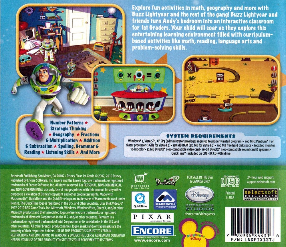 Disney Pixar Learning 1st Grade - Basic Math & Logic Ages 5-8 Sealed Software