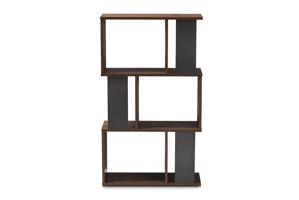 Baxton Studio Vivace Display Bookcase, Walnut Brown/Dark Grey