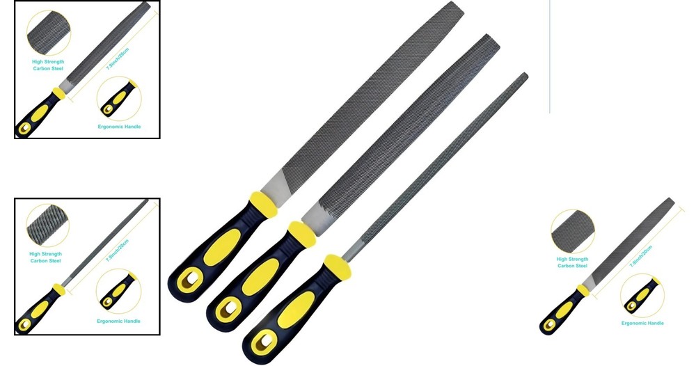 Complete 3PCS 8-Inch Metal File Set - Flat, Round & Half-Round Performance Tools