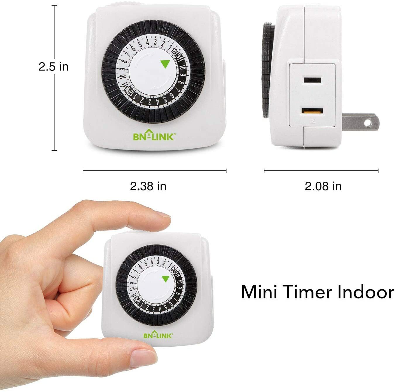 Bn-LINK 2 Pack Indoor 24-Hour plug in Mechanical Outlet Timer Daily use, 2 prong
