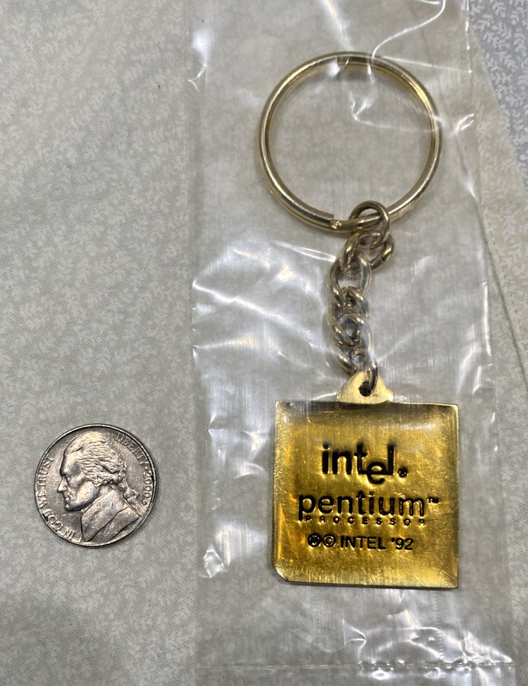 1992 Intel Pentium Processor Chip Goldtone Keychain, NOS