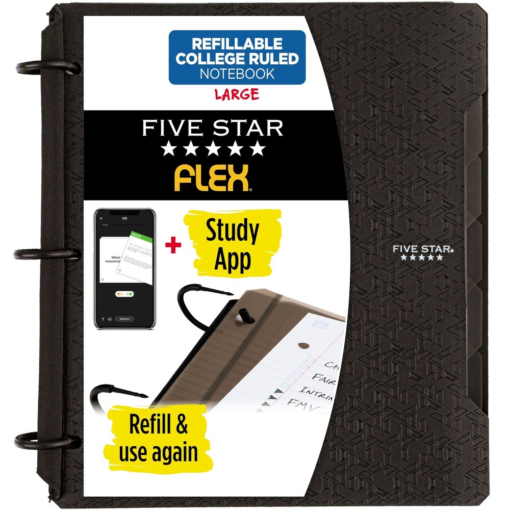 Five Star Flex Refillable Notebook + Study App, College 1 in. thick, Black
