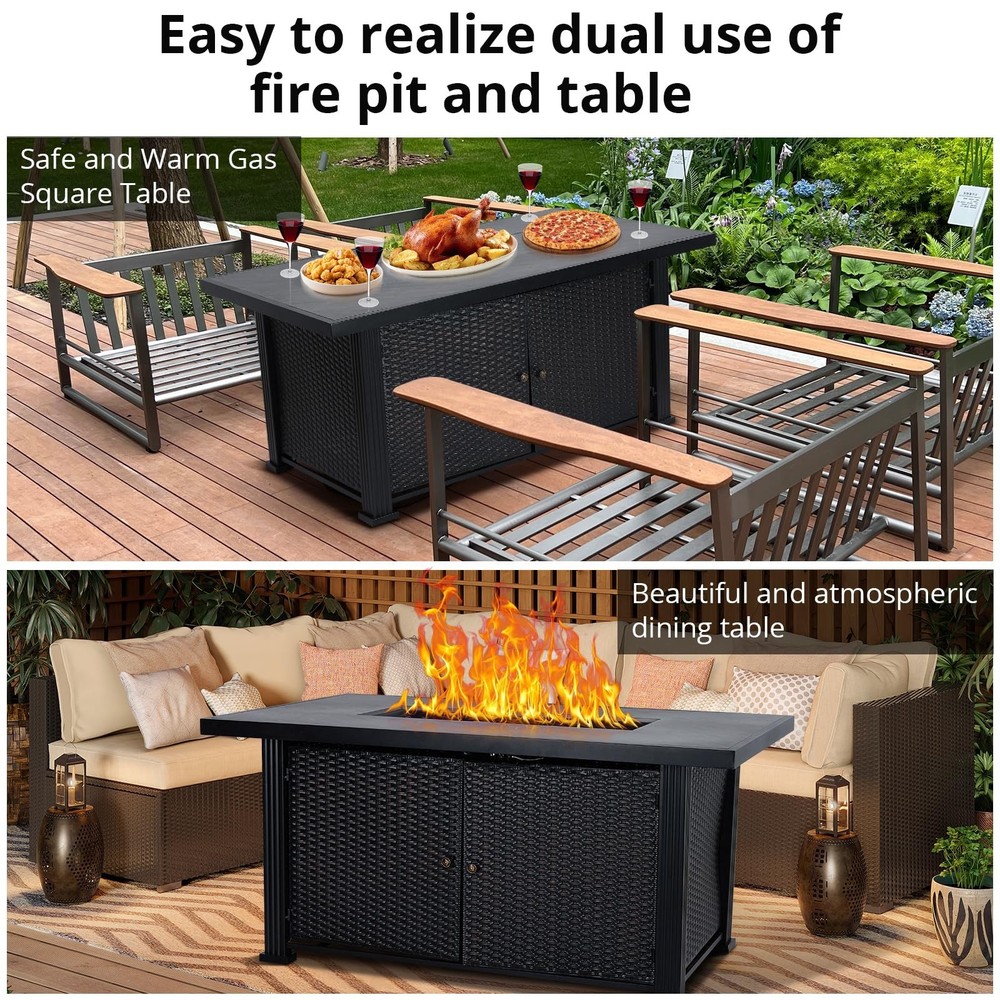 52'' Propane Fire Pit Table 50000BTU Outdoor Rectangular Propane Firepit Table