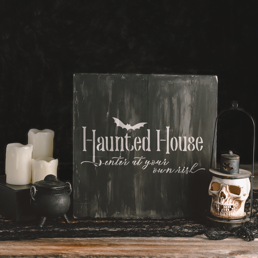 Haunted House Sign Stencil - Durable & Reusable Mylar Stencils