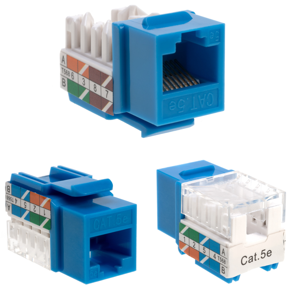 100 pack Cat5e 45° Angled Keystone Jack Network 110 Punchdown 8P8C Cat Blue