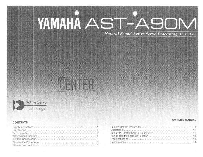 Yamaha AS-TA90M Amplifier Owners Manual