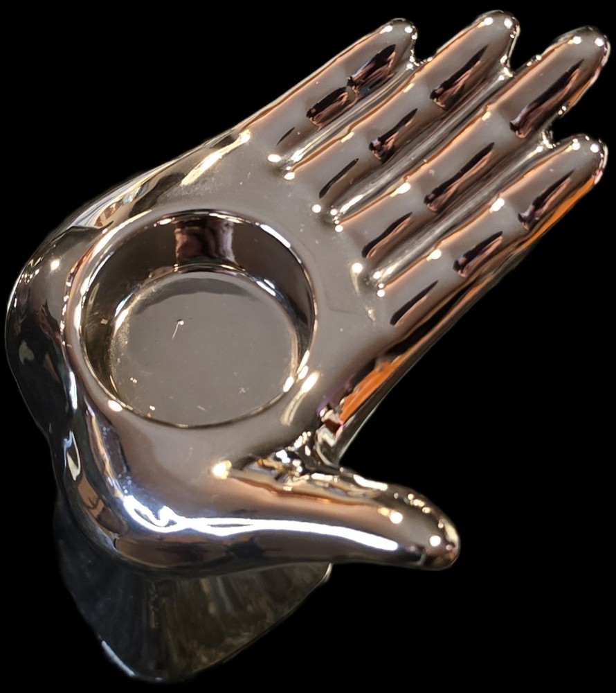 2 Pc Silver Ceramic Hand Candle Holders