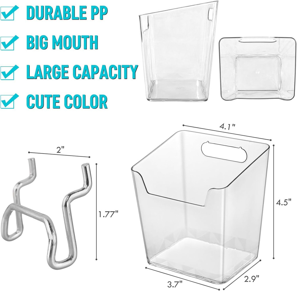 G.CORE Large Pegboard Cups Peg Board Storage Bin 6 Pack with Hooks, Square Box S