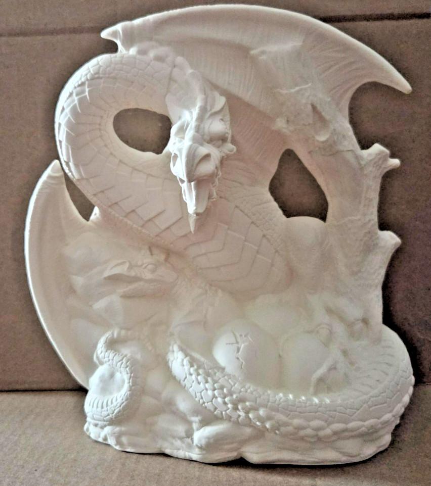 Ready to Paint UNPAINTED Ceramic Bisque Dragon Protecting Eggs