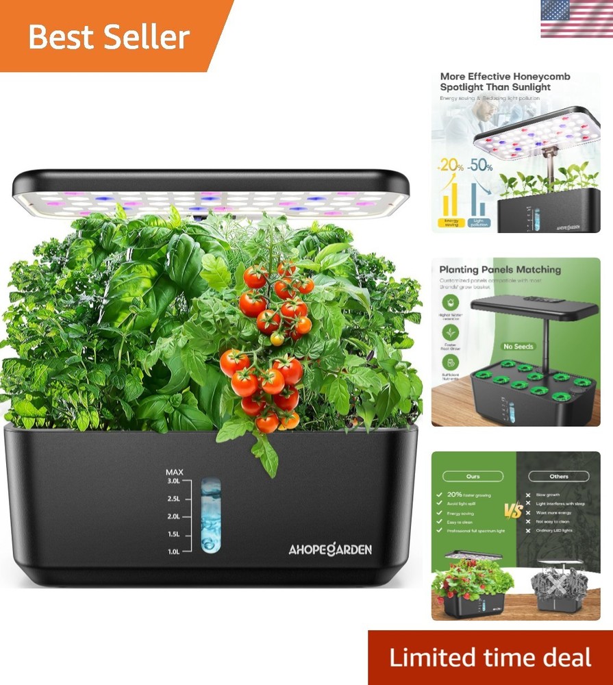 Compact Hydroponic Growing Kit: 10 Pods with Adjustable Light & Water Window