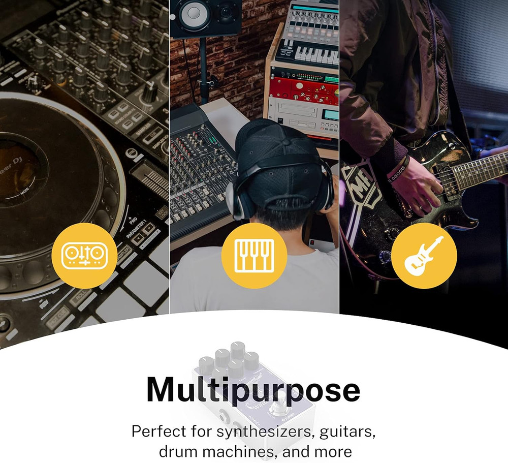 White Tape Stereo Delay Pedal, Analog Delay with Echo Effect, True Bypass, 2 Ind