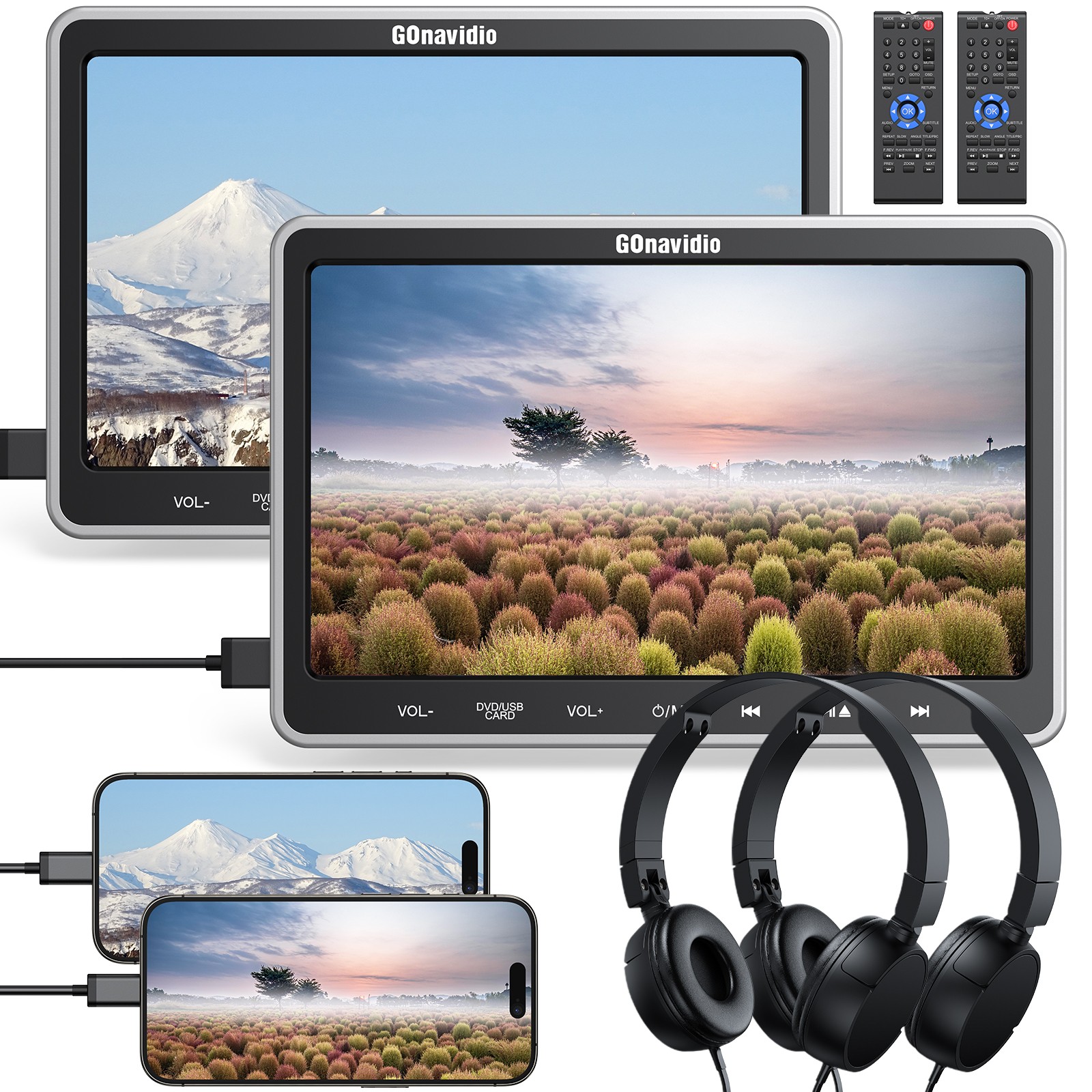 2X10.1" Dual Screen Car Headrest DVD Player TV Rear-Seat Monitor 1080P HDMI USB