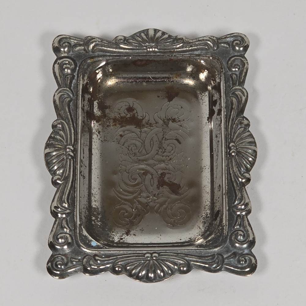 Vintage Silverplate Mini Trinket Dish – Ornate Rectangular Engraved Hong Kong