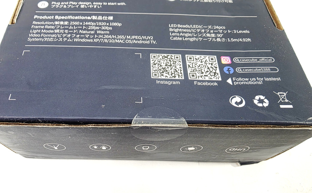 CASECUBE UHD 2K Webcam with Ring Light: NEW - FREE SHIP!