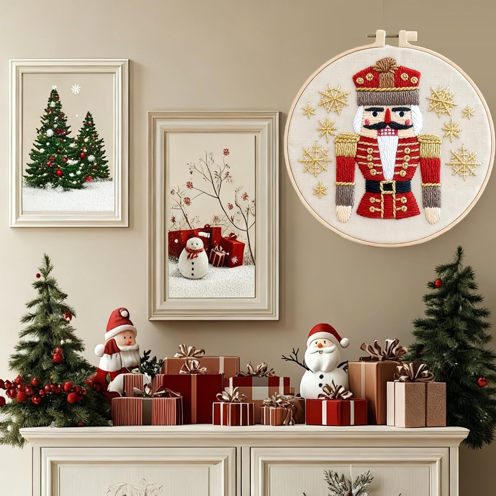 Christmas Embroidery Kit DIY Hand Starter Cross mini, Nutcracker