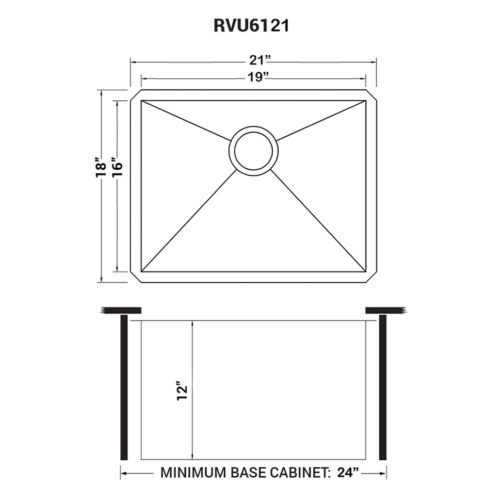 Ruvati 21″x18″x12″ Deep Laundry Utility Sink Undermount 16 Gauge - RVU6121