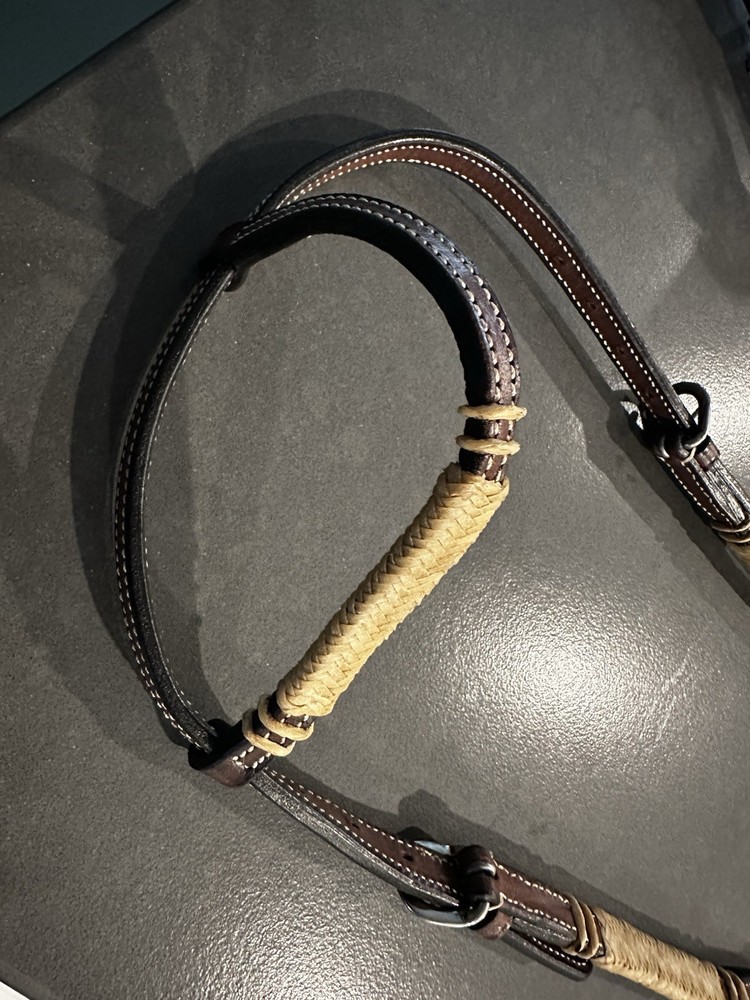 Natural Rawhide Quick Change Single Ear Headstall WITH STAINLESS