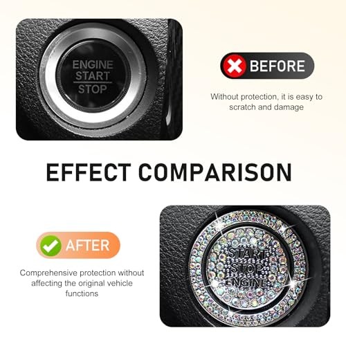Car Engine Start Button Cover, Sparkling Rhinestone Push 2 PCS Multicolored