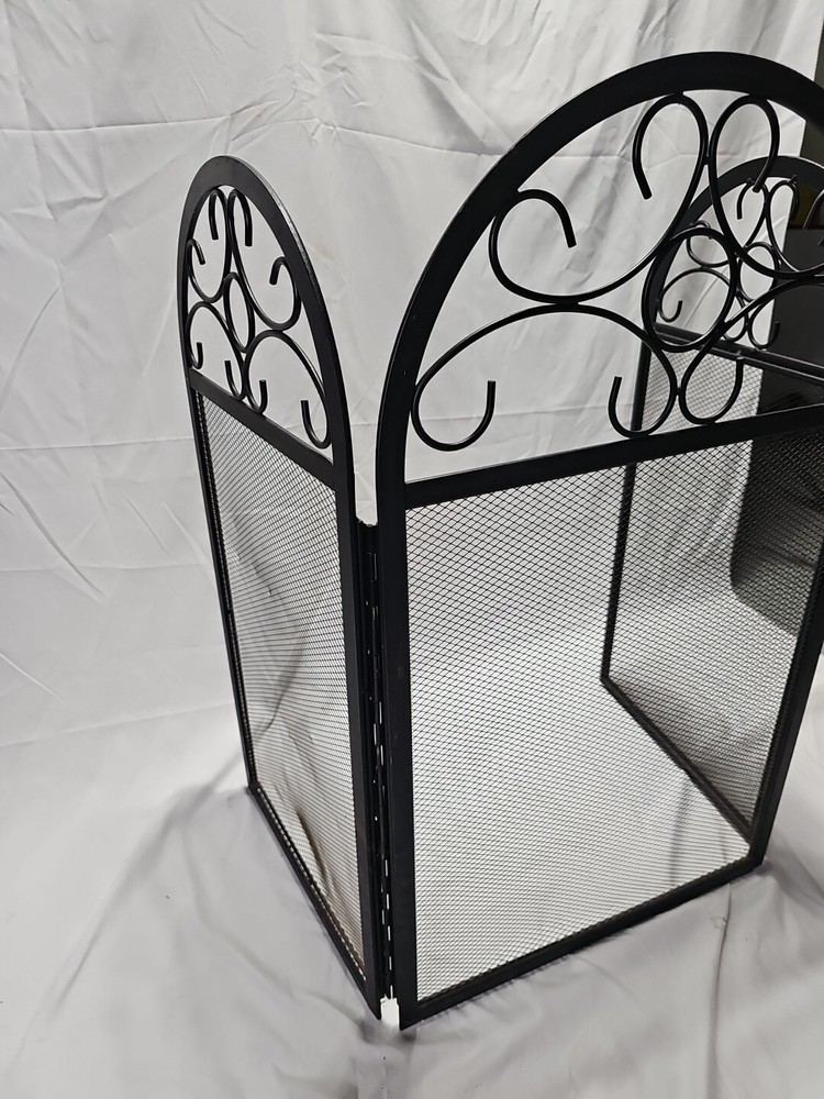 VTG Wrought Iron Decorative Fireplace Screen 3 Panel Black
