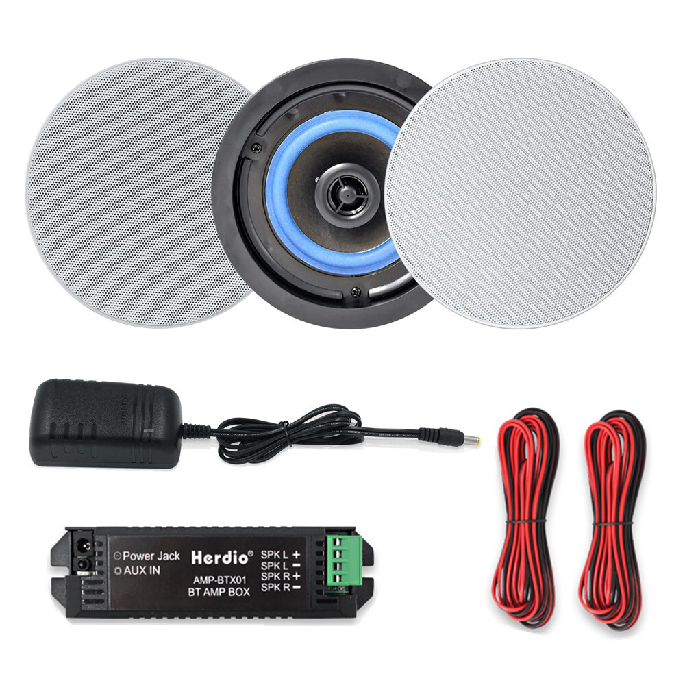 2x Herdio 160W 2 Way Flush Mount Bluetooth Kitchen Ceiling Speakers For Bathroom
