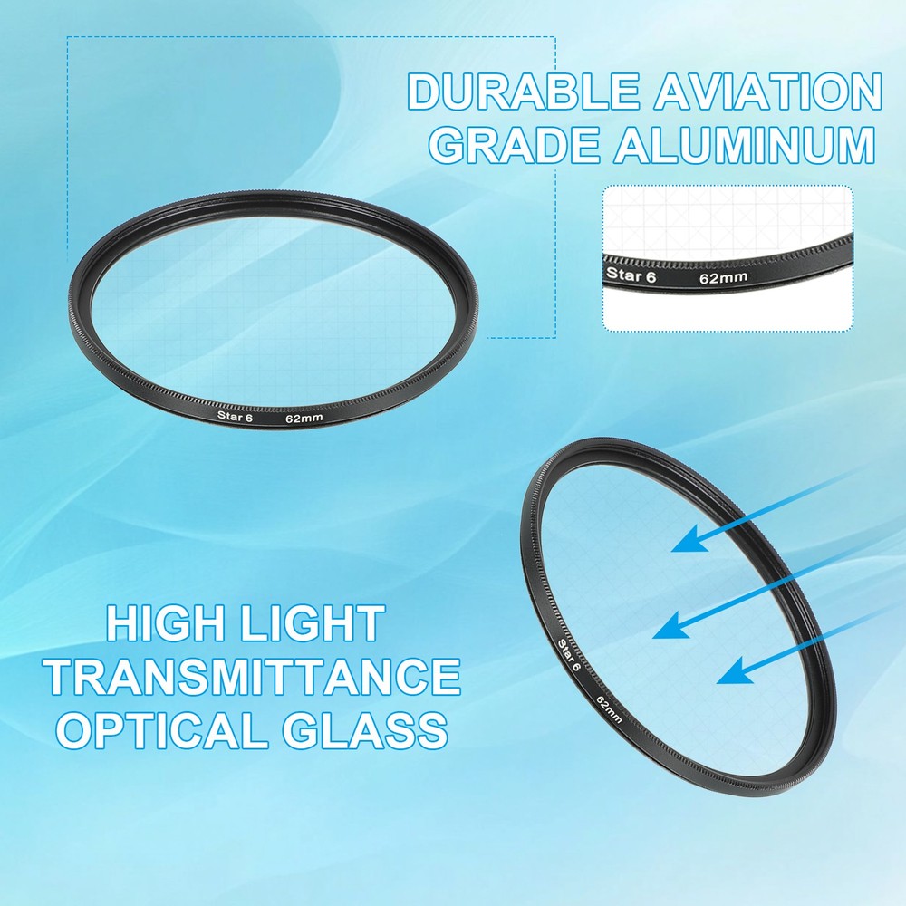 62mm Star Filter, Starburst Filter Camera 4 Points 6 Points 8 Points 12 Points