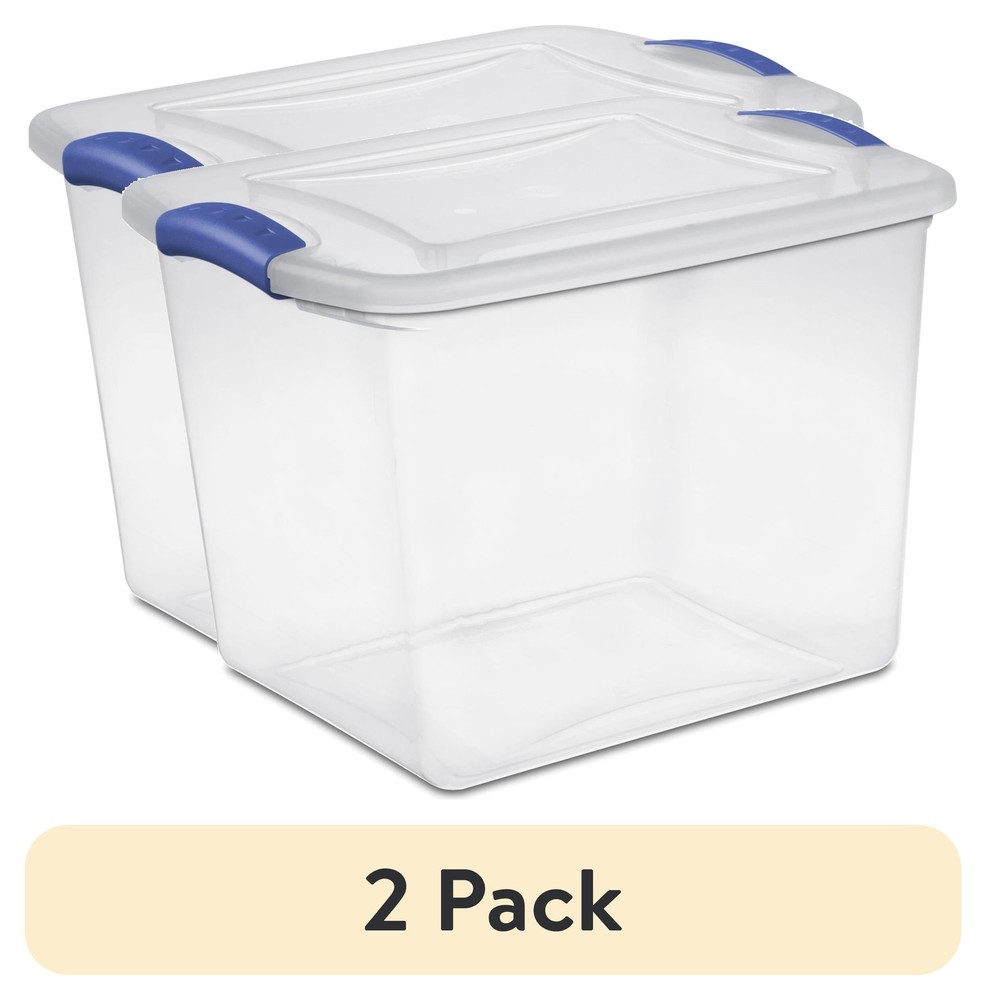(2 Pack)  27 Quart Medium Latching Storage Bin, Clear Plastic Stoarge Conatiner