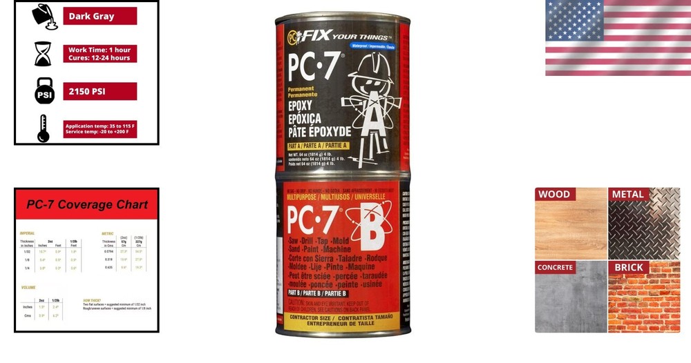 PC-7 Epoxy Adhesive Paste, 4 lb - Charcoal Gray