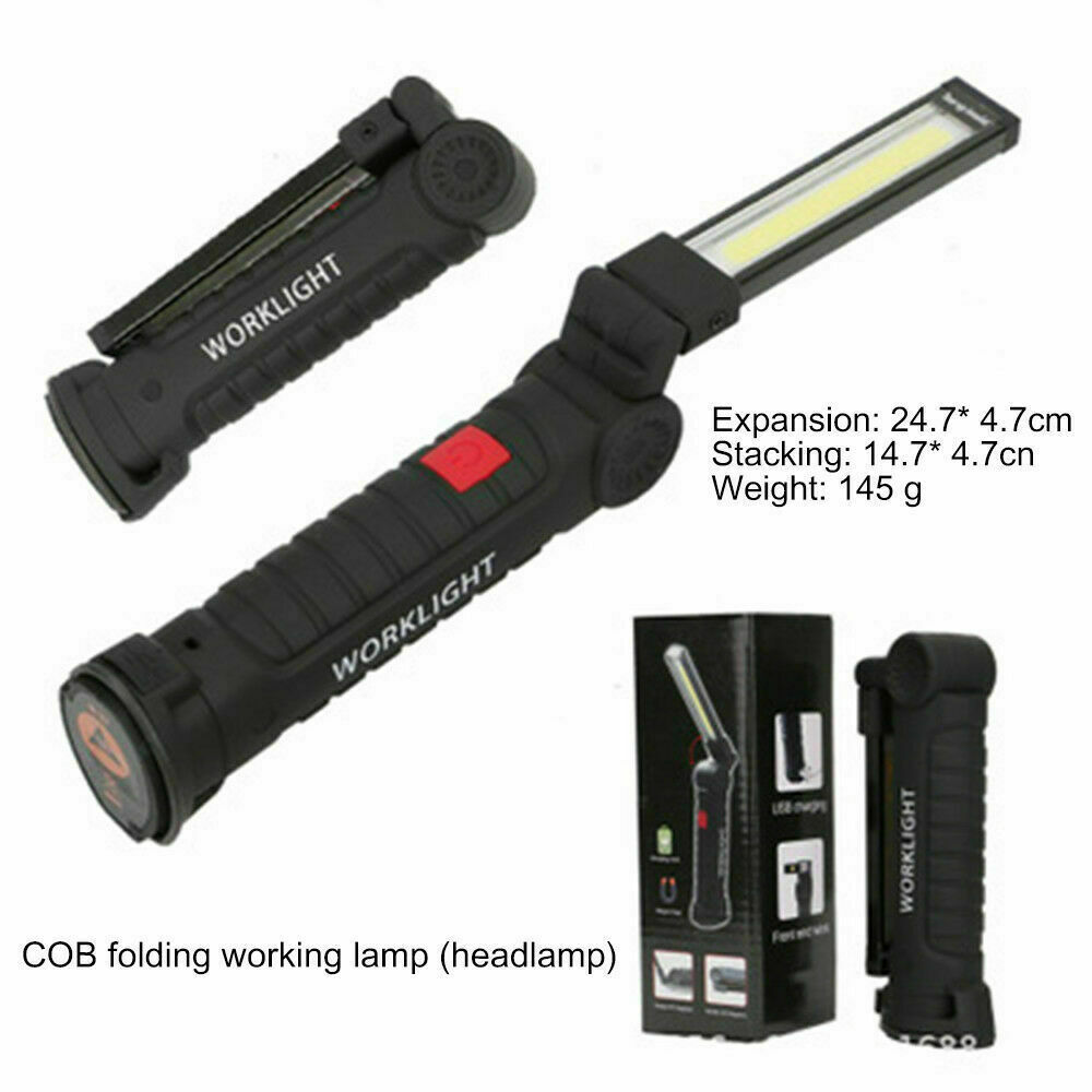 Magnetic Rechargeable COB LED RED Work Light Lamp Flashlight Folding Torch