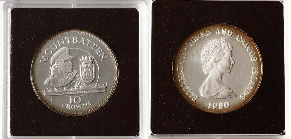 1980 Turks Caicos Large Silver Proof 10 crowns Lord Mountbatten