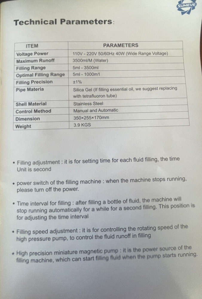 Sumeve Digital Control Liquid Microcomputer Filling Machine - 5ml-3500ml- GFK160