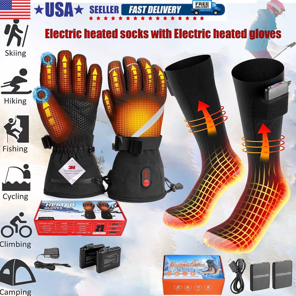 Electric Heated Socks with Electric USB Heated Gloves Liner for Men Women Warmer