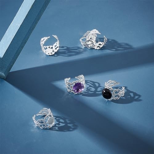30Pcs DIY Blanks Ring Adjustable Filigree Open Cuff Ring Silver Metal Open