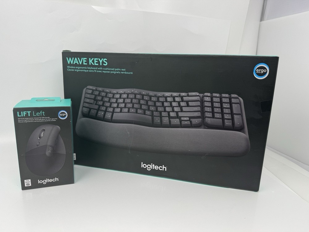 Logitech Wave Keys and Lift Left Vertical Mouse Wireless Ergonomic Keyboard