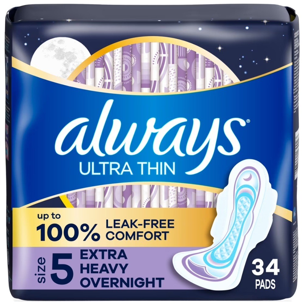 Ultra Thin Overnight Pads with Wings Extra Heavy Absorbency Size 5 34 Count