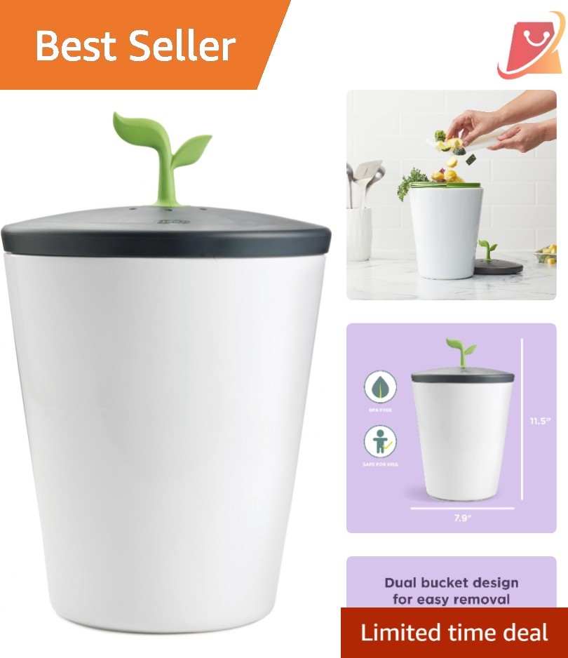 Counter Compost Bin Ceramic 3L Vented Lid Odor Absorbing Kitchen Eco
