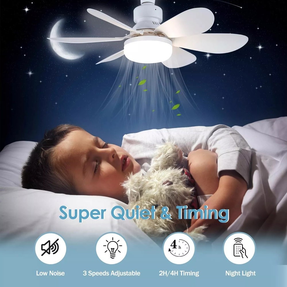 Ceiling Fans Socket Fan Light Remote Control Dimmable Screw In Flower LED Lights
