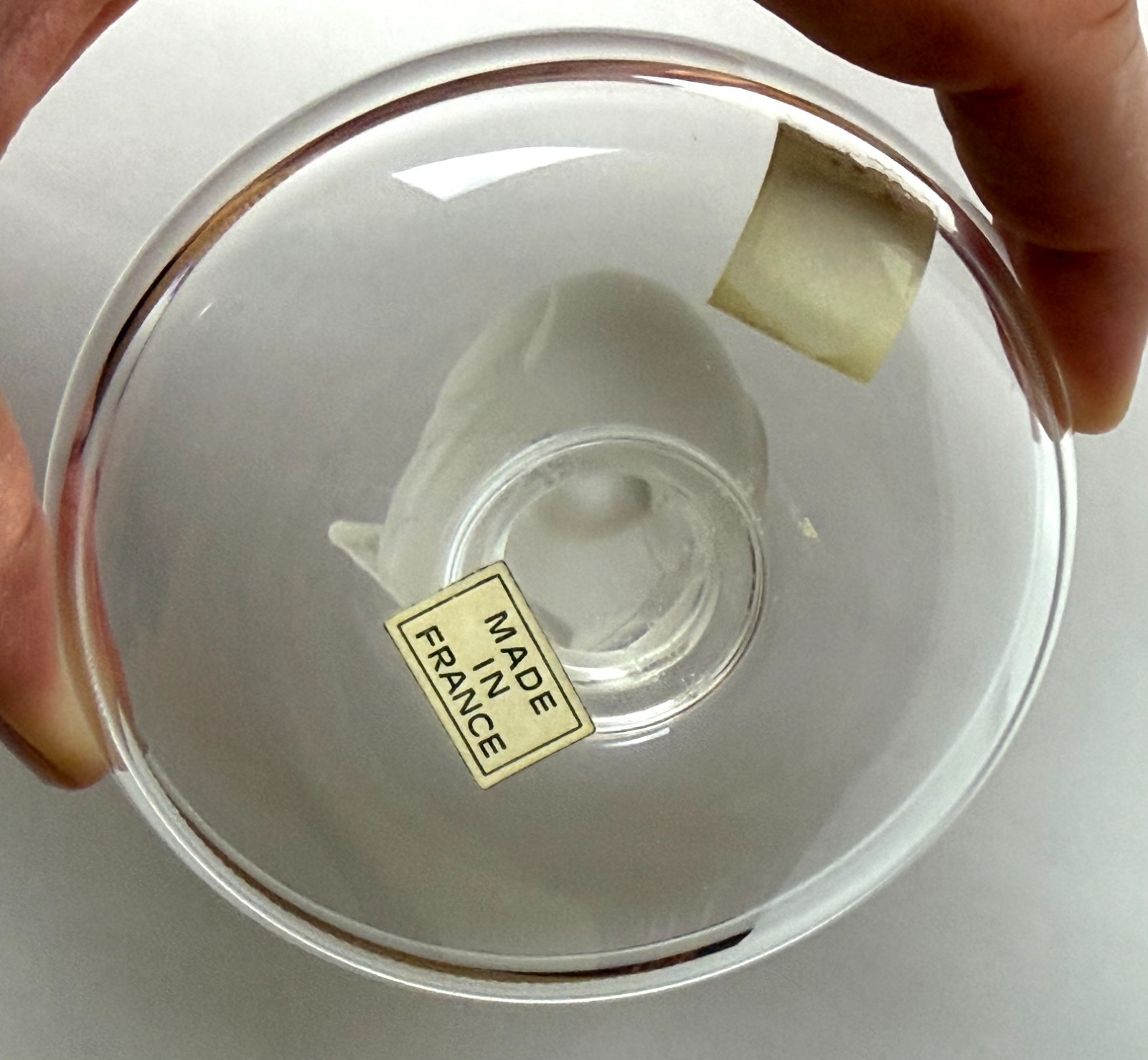 Lalique Pinson Finch 1970s Art Glass Ring Dish Clear & Frosted Crystal 2” Tall