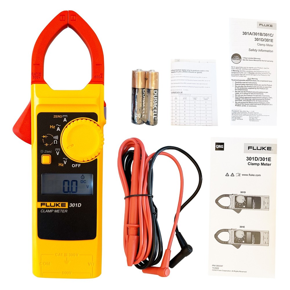 Fluke 301D AC/DC Clamp Meter 600A 600V Voltage Current Frequency Backlight
