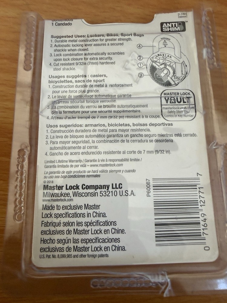 Combination Padlock for Lockers - Pink, 1 Pack